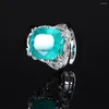 Cluster Rings Charms 14 16mm Aquamarine Emerald Ruby Ring For Women Lab Diamond Gemstone Cocktail Party Fine Jewelry Lady Anniversary Gift