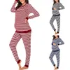Nouveau automne de la maternité d'hiver de la maternité des femmes maternité à manches longues t-shirts infirmiers + pantalon rayé pyjamas ensemble pijama embarazo