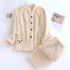 Sleepwear Women Winter Inverno novo Cardigan Longo Cardigan Conjunto de amamentação coreana Polícia doce Urso de flanela