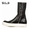 Boots Black Street Handmade Handmade Up High Relay Leather Seleing Rock Trainer Boots Flat Switch Sneakers Darkness Ins Star Botas