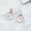 Boucles d'oreilles à goujons coréens bijoux de mode mignon chaton de dessin animé kiton asymétrique coeur pour femmes pendents