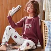 Maison vêtements femme pyjamas sets automne à manches longues pyjamas minces filles filles dessin animé imprimé mignon sommiers de Noël