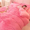寝具セットノルディックピュアカラー豪華な羽毛布団カバーシート枕カバー毛皮のような冬の暖かいカワイイラグジュアリーシングルベッド