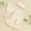 Zestawy odzieży Dziewczyny Letnie stroje jedno ramiona żebrowane bluzki elastyczne talia Flare Pants 3D Bow Głowna niemowlę 3 -częściowy zestaw