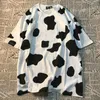 Cow Camouflage Print Woman Tshirts Harajuku Loose Shortsleeved Ladies Tshirt Retro Ins Clothing Top Vetement Femme Graphic Top 240402