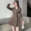 Casual Dresses 2024 Black Elegant High Waist A-Line Suit Dress Women Office Lady Short Autumn Winter Korean Vintage Bodycon