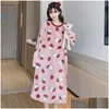 Womens Sleepwear Winter Long Sleeve Print Thick Warm Flannel Nightgowns For Women Dress Coral Veet Nightdress Night Nighty Drop Delive Dh1Jh