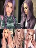 Parrucca al cosplay ondulata lunga puprle Pink ad alta densità parrucca sintetica per donne blackwhite
