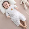 Summer Baby Romper Solid Color Print Long Sleeve Jumpsuit for Infant Boy Girl OnePiece Bodysuit Pajamas Cotton Toddler Clothing 240325