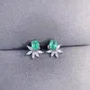 Studörhängen Fina smycken 925 Sterling Silver Inset med naturlig Gem Women's Vintage Plant Emerald Ear Support Detectio