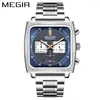 Montre-bracelets Megir Square Calan Chronograph Quartz Quartz Montres de poignet pour la mode masculine Multi-fonction Casual Sport Male