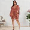 Robes de taille plus kexu club de fête club femme mode cou rond-coude élégant robe de paillette yer maille patchwork livraison de gouttes de soirée appa dhm3u