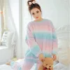 Abbigliamento da casa Pajamas inverno inverno dens e morbido servizio di peluche di peluche calda e comoda simpatica set di flanella a maniche lunghe