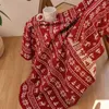 Blankets Christmas Snow Elk Knitted Blanket Holiday Living Room Decoration Sofa Bed Cover Red Bedroom End