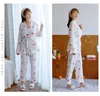 Home Clothing Herbst Winter Frauen Langarm Pyjamas Set v Hals Erdbeer süße Druck weibliche Milch Seidenpyjamas Anzug 2 Stück Schlafkleidung