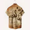 Camicie casual maschile Hawaiian Beach Flamingo Palm Tree 3D Stampato a manica corta Aloha oversize Trote sciolte per l'estate