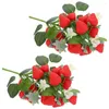 Party Decoration 2 PCS Simulation Strawberry Bouquet Artificial Plant Ornament Fruit Kix Fake Small Berries Deced Desk Home Floral Plants