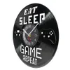 Eat Sleep Game Repeat Gamer Saying Vinyl Record Wall Clock Gamepad Machine Boys Playroom Gaming Room Decor Handicraft Art