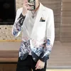 Mężczyźni Floral Blazers moda koreańskie nadruki inspirowane gradientem fantazyjne kwiatowe marynarki na marynarkę swobodną Fit Blazer Płaszcz Mężczyzn odzieży 240329