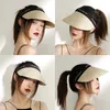 베레모 여성 태양 모자 여름 짚 짠 비 빈 탑 보호 모자 간단한 얼굴 여성 라이딩 해변 선수