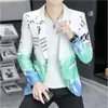 Gradient Color Blazer Spring Fashion Alphabet Print Suit Veste Men Business Slim Fit Formal Social Party Tuxedo Blazer 240329