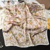 Sjaals Fashion Flower Print Satin Square Silk Sjang For Women Hand Bag Pols Wraps Lady sjaals sjaal 2024 Design Necklerchief Foulard240409