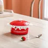 Skålar 5 tum präglad porslinsmiddagskål med lock Strawberry Design Kylskåpsaladers barn spannmål