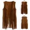 Women's Vests Vintage Faux Suede Ethnic Sleeveless Jacket Long Fringe 70s Hippie Cardigan Disco Prom Party Vest