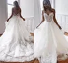 Seksowne otwarte koronkowe sukienki ślubne Tiul Tiul A Line Spaghetti Straps Applique Koraliki Palek Długie Tran Bridal Suknie BC3162