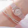 Mujeres de pulsera 3pcs ES Set Fashion Rhinestone Women Luxury Crystal Gold Gold Quartz Ladies Wrist Reloj240409