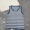 24SS Zomer Nieuw blauw en wit gestreepte borduurpatroon L Letter Gebreide bovenste vestrok Dames korte mouwen slanke fit vest-jurk