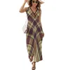 Casual Dresses Brown Scottish Plaid Dress Sexy Maxi V Neck Custom Bohemia Long Aesthetic Big Size Clothes