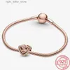 BANGGLE 100% autentico 925 sterling in argento a forma di cuore Gold Gold Familro Bracciale set rosa Murano Cryens Womens Bracciale Set Gift YQ240409