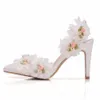 Sapatos de vestido Rainha de cristal Sandals elegantes para adultos Casamento Bridal Ponto de 10 cm de altura LACE FLOR FORMAL H240409