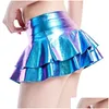 Saias Mulheres brilhantes Pu couro molhado y Lady Girls Pleated Party Party Night Stage Clubwear Pvc Miniskirts metálicos Delive Delive Dhhzw