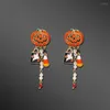 Bengelen oorbellen 1 paar Halloween Pumpkin Ghost Tassel Rhinestone Alloy Metal Cosplay sieraden