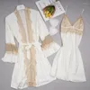 Heimkleidung zweiteilige Kimono Bademantel Kleid Set Nachtwäsche Satin Nachthemd Robe Anzug Frauen Frühlings Sommer Loungewear Spitzen Nachtwäsche Kleid