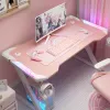 Mesa de juego Pink RGB, mesa de computadora de escritorio, streamer en vivo en casa, mesa de juego de niñas, carbono de alto valor, cara de fibra ergonómica
