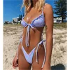 Tie de maillots de bain pour femmes Dye Bikini Thong Triangle ruched Sexy Swimsuit String Backless Femmes 2 pièces Plage de plage tropicale Brésilien