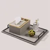 Decorative Figurines 2Size Metal Tray Large Leather Rectangle Storage Organizer Home Ornaments Tableware LE320