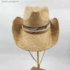 Breda randen hattar hink hattar 2023 Ny bred brimta cowboyhatt lafite gräshatt kusten solskydd solskyddsmedel fast halmhatt panama mens och kvinnor hatt y240409