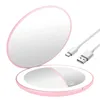 Mini Portable Folding Travel Pocket Makeup Mirror With Led Light Round Handheld Compact 10X Magnifying Pink Black Vanity Mirrors 240409