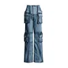 Bomblook Aspt61 2024 Autumn Fashion Big Pocket Jeans Pants for Women Cargo