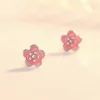 Stud Earrings Authentic 925 Sterling Silver Earring Simple Pink Plum Bossom Glaze For Women Girl Wedding Party Jewelry Gift