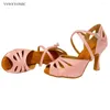 Dansschoenen aangepast Latin salsa vrouwen roze satijn ysheyomic balroom suede indoor en buiten