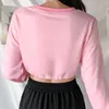 Women's Hoodies 2024 Women mode mode lange mouw zoet roze letter borduurwerk tops vrouwelijke herfst stijlvolle all-match drawstring crop top voor