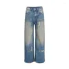 Women's Jeans Autumn Winter American Vintage Washed Wome Straight Tube Loose Wide Leg Light Blue Trouser Denim Pants