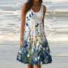 Casual Dresses Women's Summer Fashion Sleeveless Printed Loose Splicing Beach Dress Simple Elegant Vestidos Largos