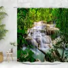 Zasłony prysznicowe Nowoczesne zasłony leśne 3D Sceniczny las deszczowy wodospad Mountain Green Jungle Tree Poliester Tkanina łazienkowa wystrój łazienki