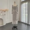 Luxe veren Dubai formele jurken voor vrouwen feesten bling grijs zeemeermin Arabische avondjurk met cape ss279